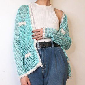 NWT Leshop Y2K Retro Style Turquoise Knit Cardigan Size S